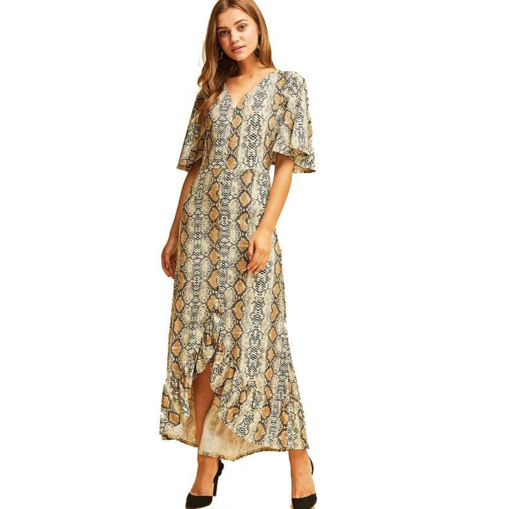 Saundra Maxi Snake Print Butterfly Sleeve Multi-Co